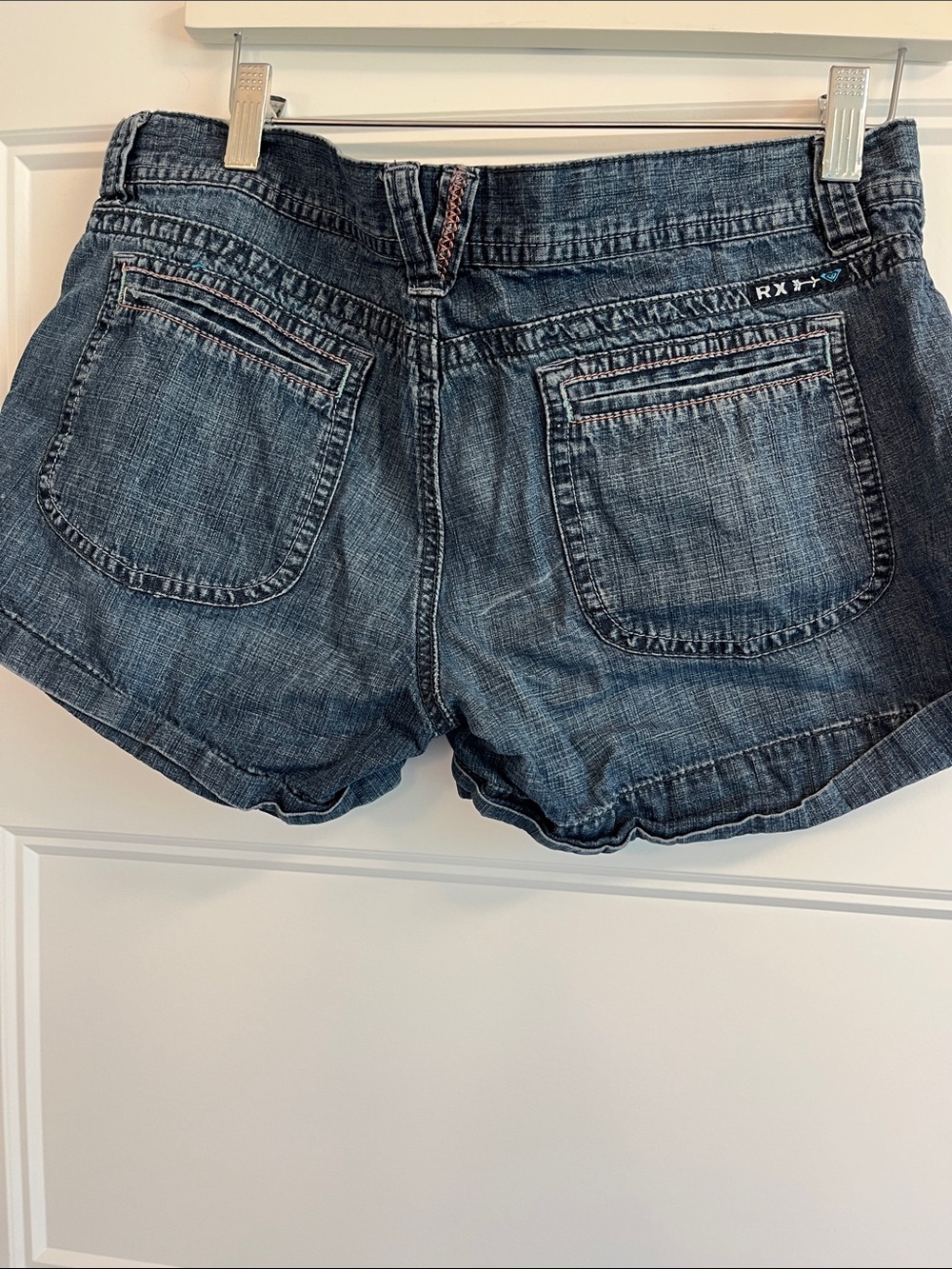 Roxy Washed Blue Denim Ruched Hem Shorts - Picture 2 of 3